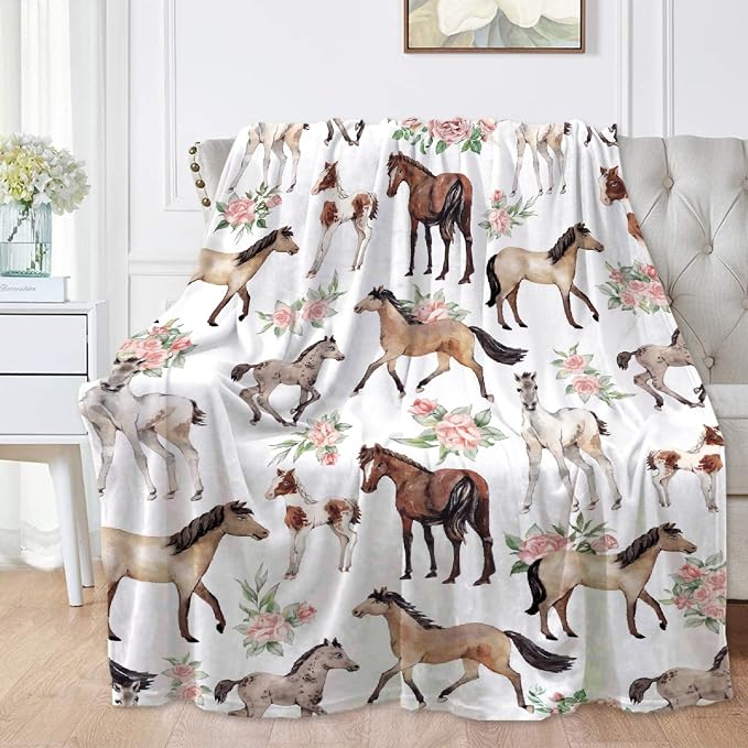 Horse Rose Blanket for Baby Girls Flowers Throw Blanket for Boys, Lightweight by AUSMART