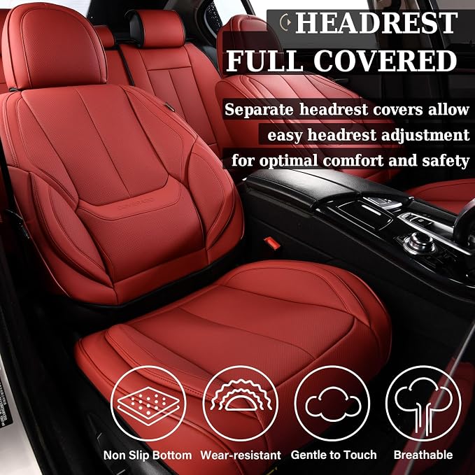 Coverado Car Seat Covers Full Set, Car Seat Protector Waterproof, Nappa Leather - Image 5