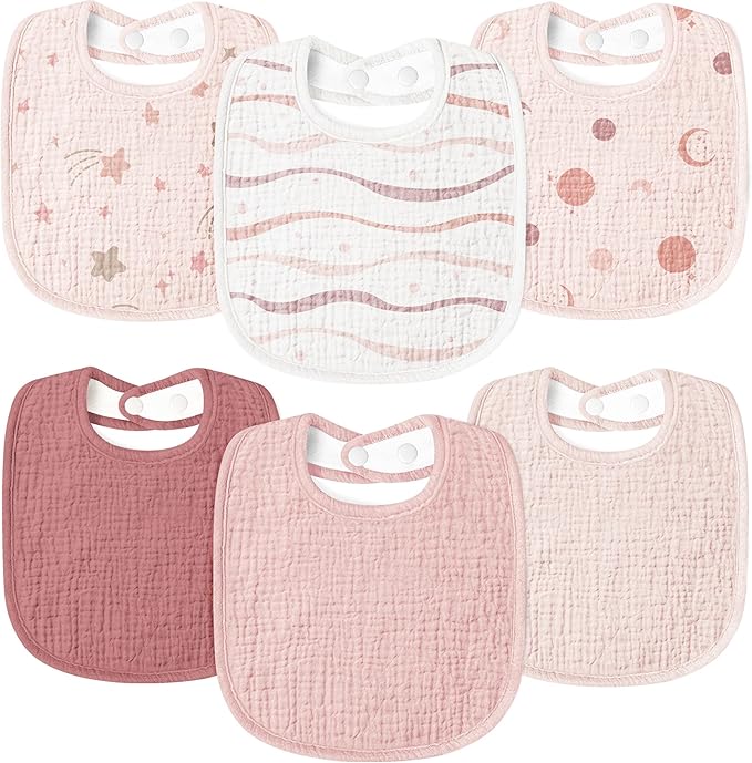 Susurration Muslin Baby Drool Bibs 6Pack Soft Square Adjustable Baby Bandana by Susurration