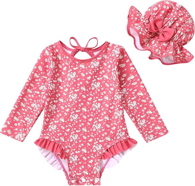 YOUNGER TREE Infant Baby Girls Swimsuit Long Sleeve Swimsuits One Piece by YOUNGERTREE