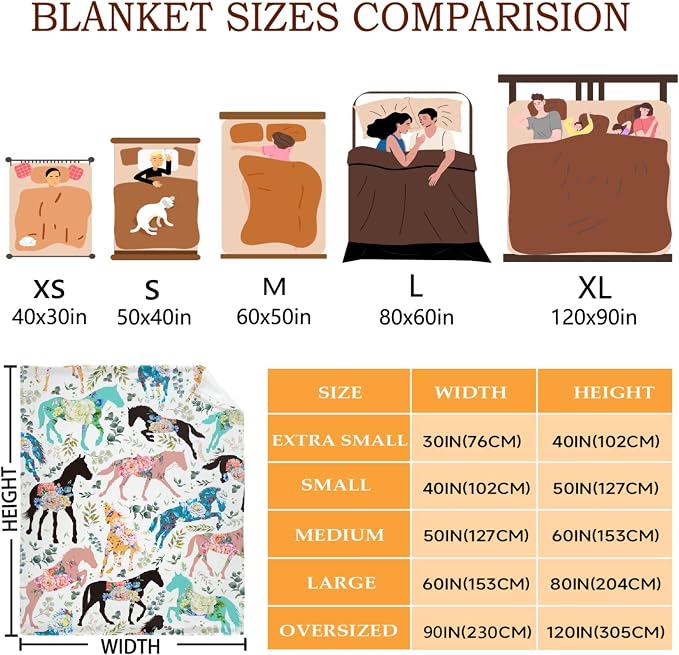 Colorful Floral Horse Blanket for Boys Girls, Flowers Animals Kids Throw - Image 3