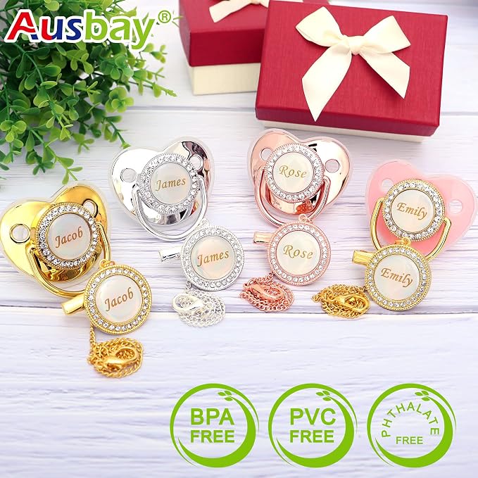 Personalized Pacifier Set with Name, BPA Free, Bling Gold Silver Pink Rose Gold - Image 4