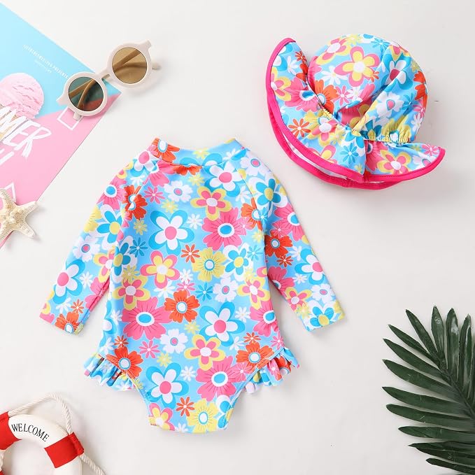 Infant Baby Girl Swimsuit One-Piece Long Sleeve Rash Guard - Image 3