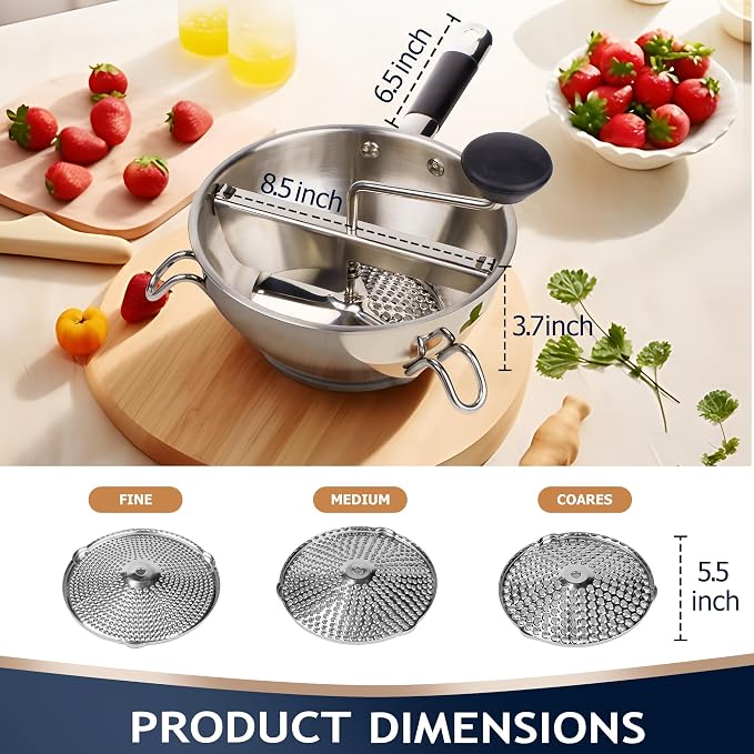 Food Mill Stainless Steel With 3 Grinding Discs and Complete Canning Supplies - Image 3