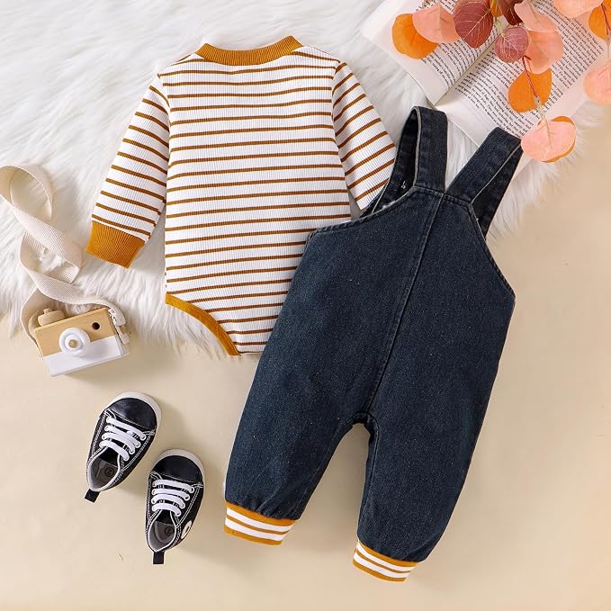 Baby Boy Clothes Fall Winter Outfits Long Sleeve Striped Romper Cute Cartoon - Image 3