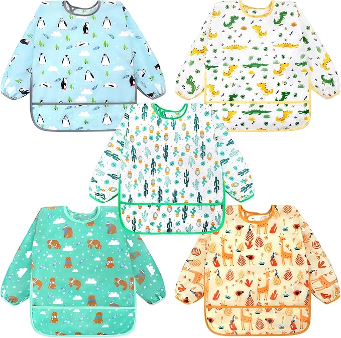 Accmor 5 Pack Long Sleeve Bibs, Baby Smock Waterproof Sleeved Bib Smock by Accmor