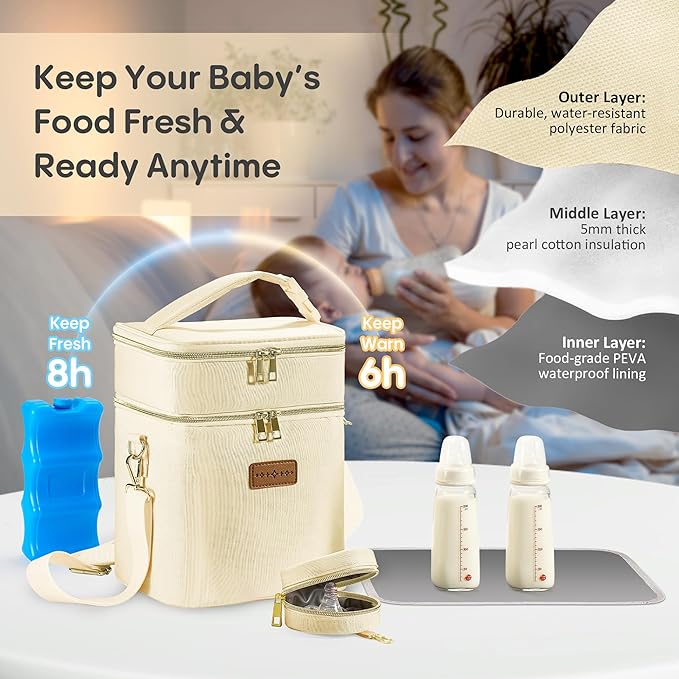 Breastmilk Cooler Bag with Ice Pack & Pacifier Case, Large Double Layer - Image 2