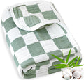 Muslin Baby Blanket Unisex Sage Green Checkerboard Toddler Blanket by BEILIMU