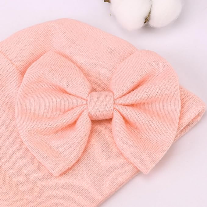 BQUBO Newborn Baby Girls Hats Mittens Set Hospital Hat Beanie Infant Bow Hats - Image 5