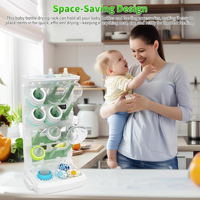Baby Bottle Drying Rack for 12 Bottles, Space Saving Countertop Vertical - Image 3