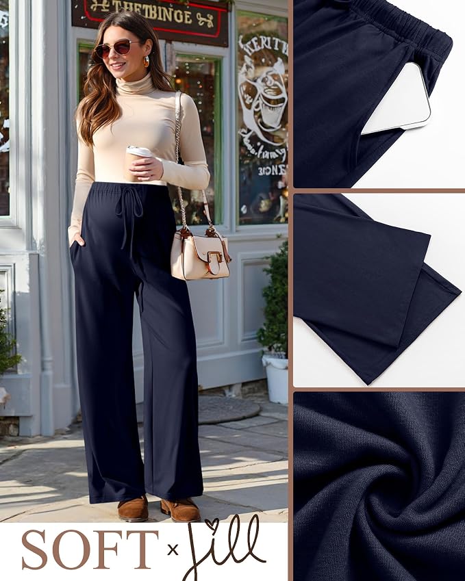 3 Pack Maternity Pants for Women Over The Belly Lounge Work Pregnancy Pants - Image 4