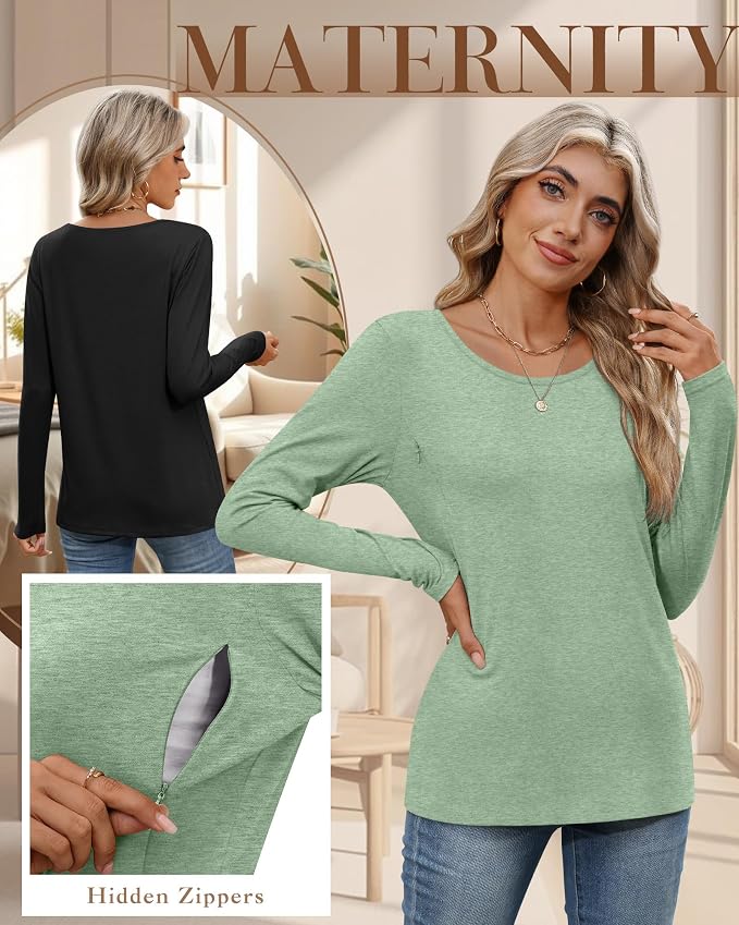 4 Pack Women's Cotton Nursing Tops, Breastfeeding Maternity - Image 4
