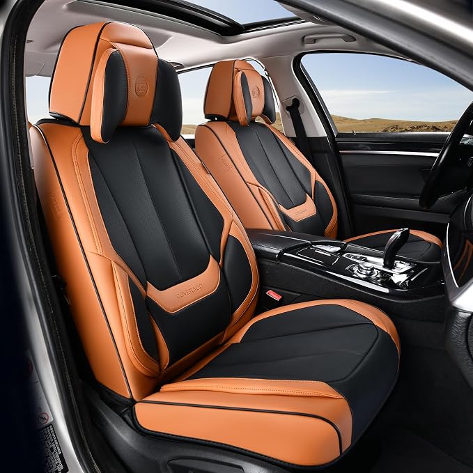 Coverado Universal Seat Covers Front, Waterproof Nappa Leather Car Seat Covers by COVERADOAUTO