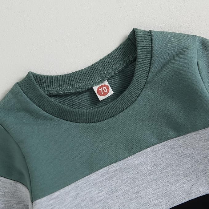 Kupretty Toddler Baby Boy Fall Winter Clothes Color Block Long Sleeve - Image 2
