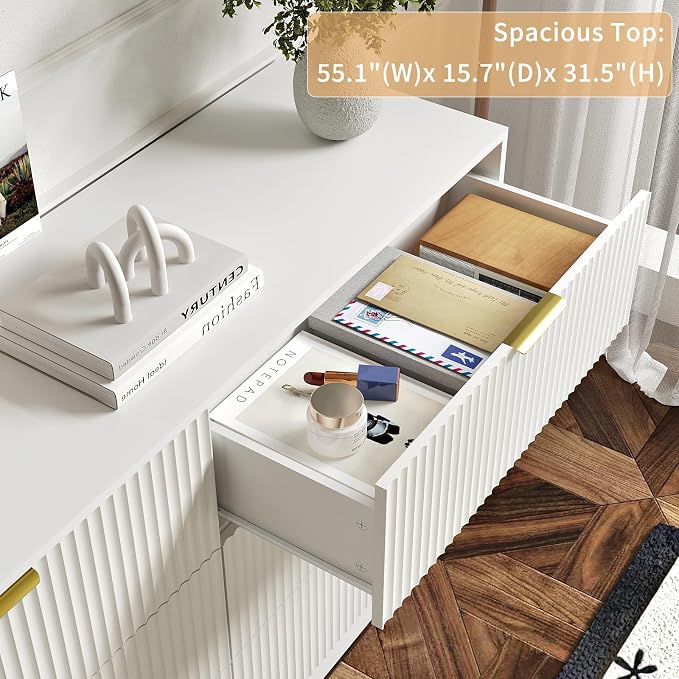 6 Drawers Fluted Dresser for Bedroom, Large Floor Chest of Drawers, Modern Long - Image 4