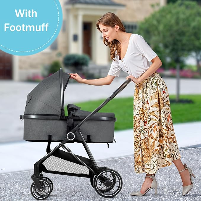ANNA QUEEN 2 in 1 Baby Stroller, Folding High Landscape Infant Stroller - Image 3