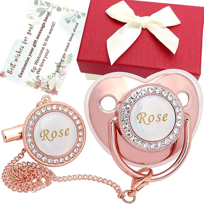 Personalized Pacifier Set with Name, BPA Free, Bling Gold Silver Pink Rose Gold by Ausbay