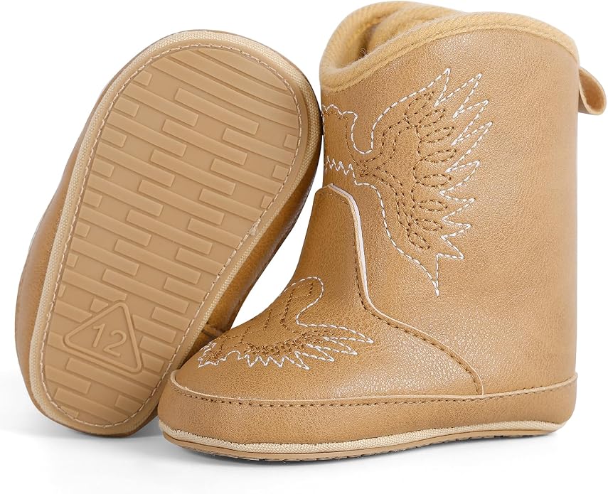 MK MATT KEELY Leather Western Boots Cowboy Bootie Soft Sole Non-Slip Crib Shoes - Image 6