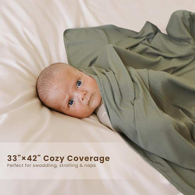 Konssy Knit Baby Blanket 2 Pack, Soft Ribbed Swaddle Receiving Blankets - Image 3