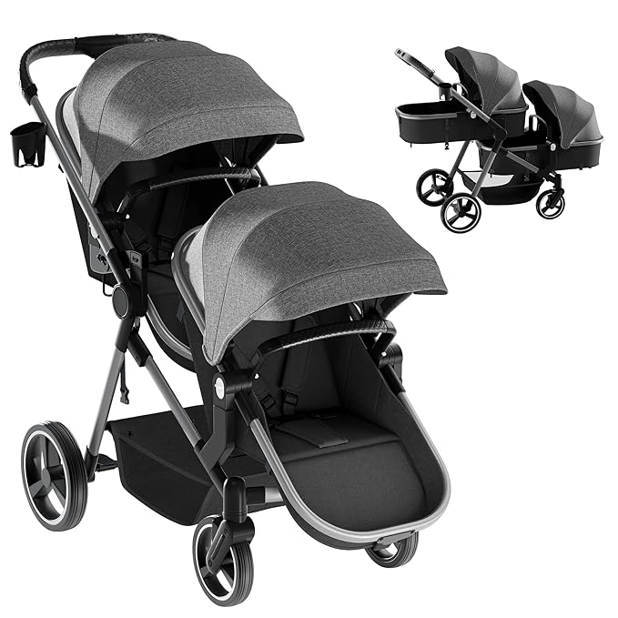 MU Double Stroller, Foldable Twin Tandem Stroller by MU