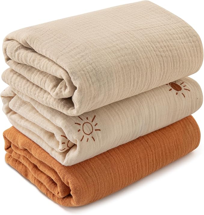 Muslin Swaddle Blankets for Newborn, 3 Pack Breathable Soft Receiving Blanket by LYRICHOMBABY