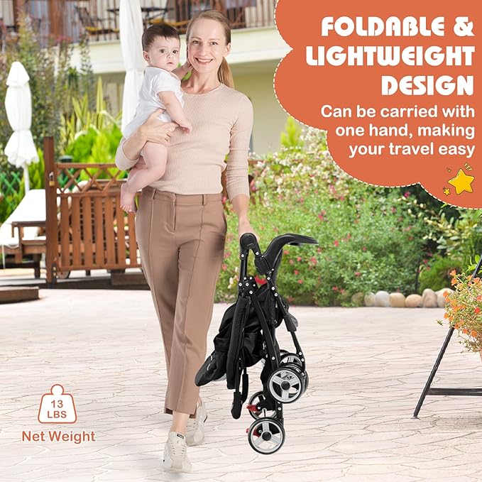 HONEY JOY Travel Stroller, Quick Fold Lightweight Baby Umbrella Stroller - Image 3