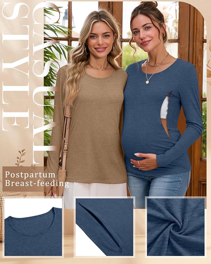 4 Pack Women's Cotton Nursing Tops, Breastfeeding Maternity - Image 3