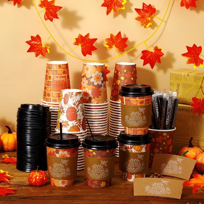 Lallisa 100 Sets Fall Thanksgiving Coffee Cup Bulk - Image 2