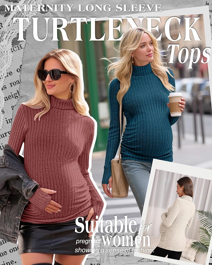 3 Pack Maternity T-Shirts Pregnancy Tops Women Sweater Long Sleeve Turtleneck - Image 2