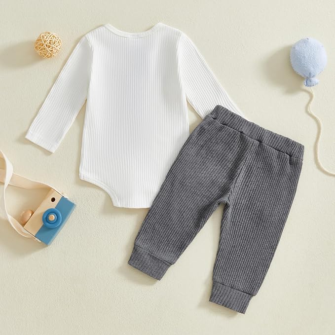 fhutpw Baby Boy Clothes 3 6 12 18 Months Ribbed Knitted Long Sleeve Romper and - Image 3
