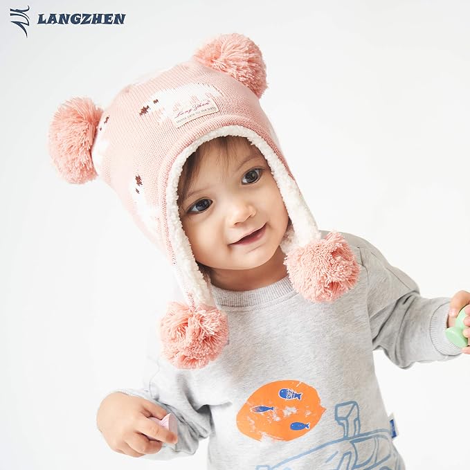 LANGZHEN Toddler Kids Infant Winter Hat, Earflap Knit Warm Cap Fleece Lined - Image 4