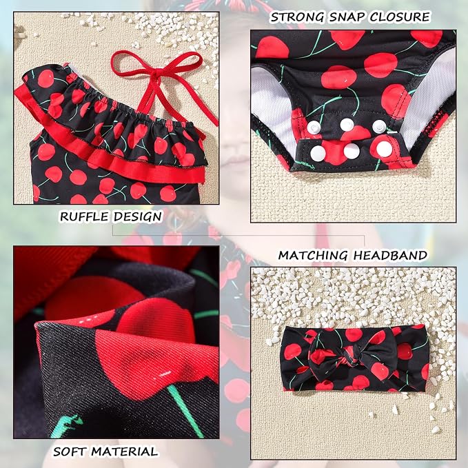 Toddler Baby Girls Ruffles Bikini One Piece Swimsuits Floral Off Shoulder - Image 3