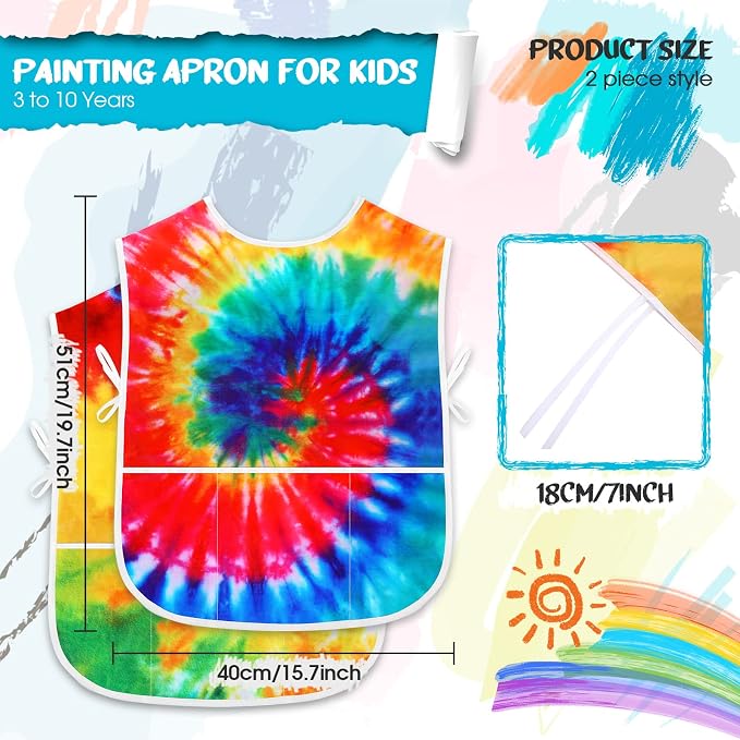 SATINIOR 2 Pieces Kids Art Smock Toddler Apron Waterproof Painting Artist Apron - Image 2