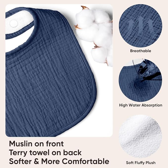 100% Cotton Muslin Baby Bibs 10-Pack Baby Drool Bibs - Image 2