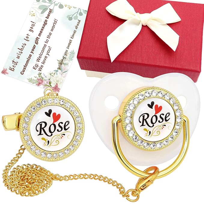 Personalized Pacifier Set with Name, BPA Free, Bling Gold Silver Pink Rose Gold by Ausbay