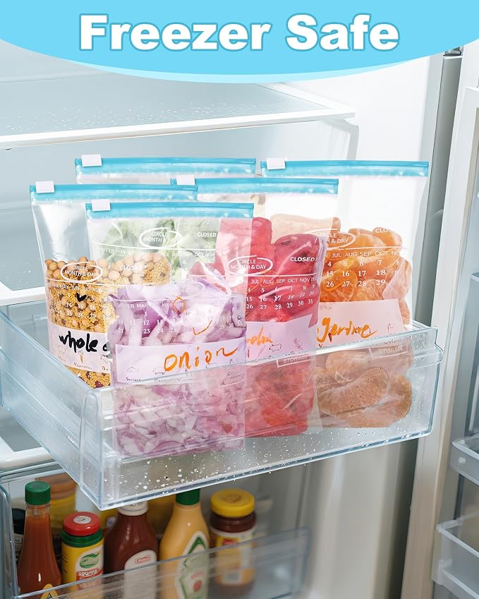 120 Pack Calendar Slider Quart Freezer Bags Reusable Food Storage Bags Slide - Image 7