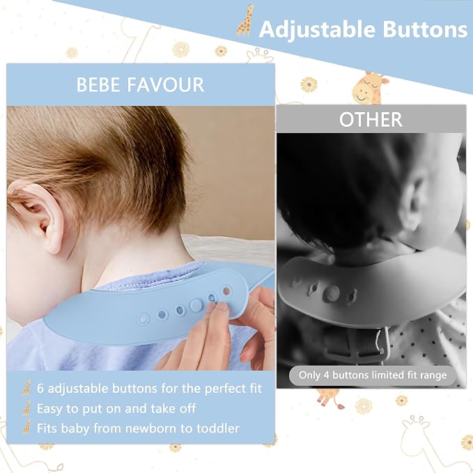 2 Pack Silicone Baby Bibs Adjustable Fit Waterproof Bib - Image 3
