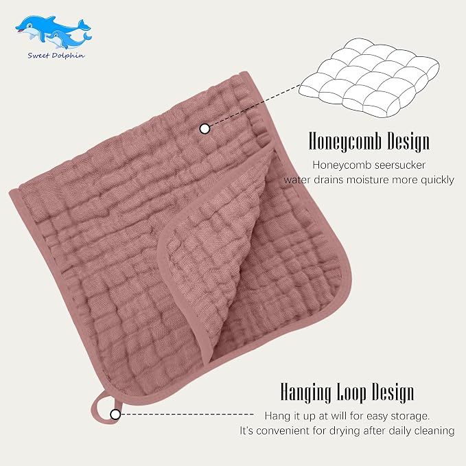 SWEET DOLPHIN 12 Pack Muslin Burp Cloths Large 100% Cotton Burping Clothes - Image 7
