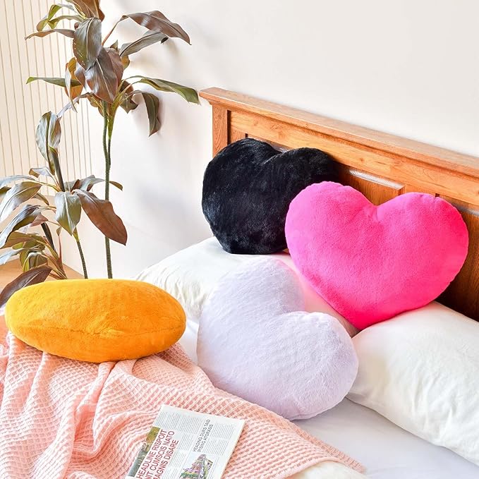 Hot Pink Heart Pillows, Cute Heart Decorative Pillow, Heart Shaped Throw Pillows - Image 5