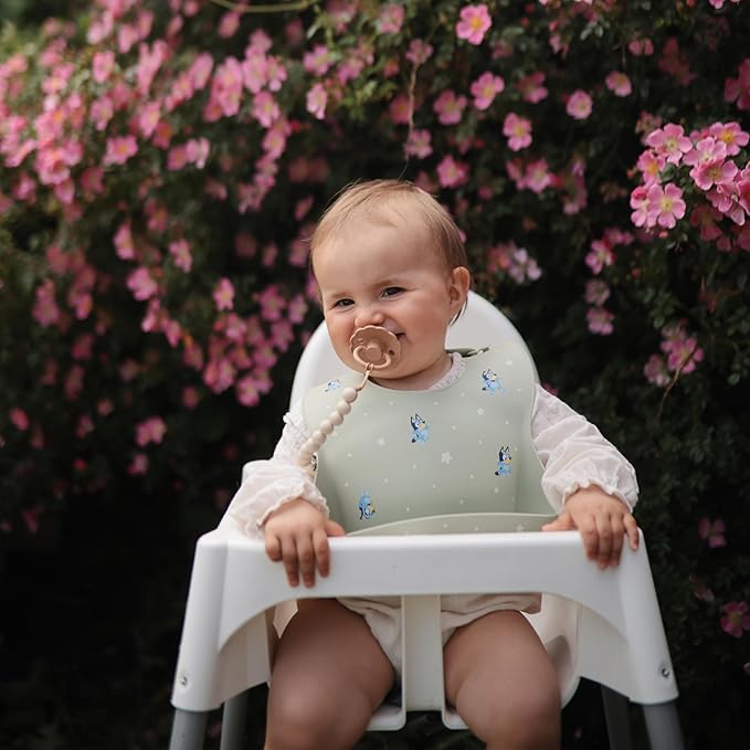 mushie x Bluey Silicone Baby Bib | Adjustable Fit Waterproof Bibs - Image 6