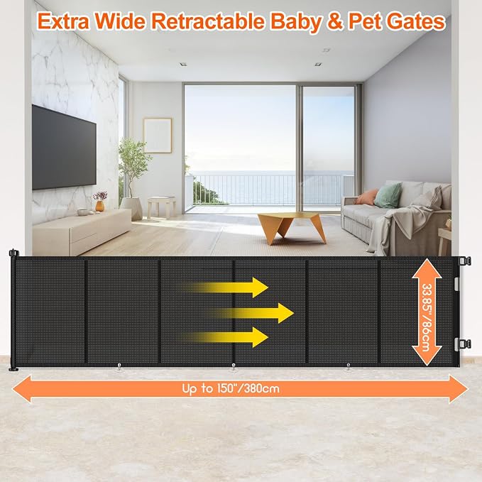 Upgrade 150 inch Retractable Baby Gates, EZIGO Extra Wide Baby Gate - Image 2