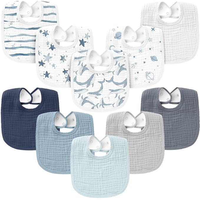 Konssy 10-Pack Muslin Baby Bibs, Soft Cotton Bandana Bibs by Konssy