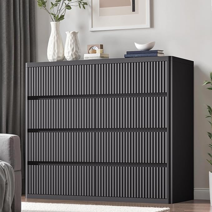 Black Dresser for Bedroom, 8 Drawers Double Fluted Dressers, Modern Chest of - Image 7