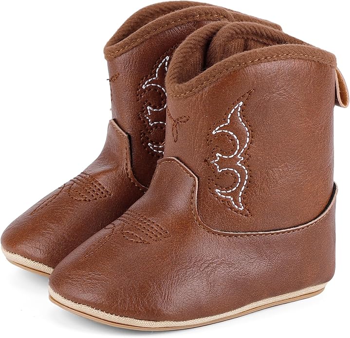 MK MATT KEELY Leather Western Boots Cowboy Bootie Soft Sole Non-Slip Crib Shoes - Image 2