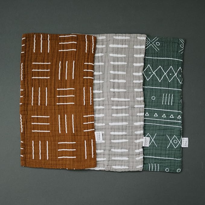 Mebie Baby Burp Cloths, Printed 3-Pack, Muslin Burp Cloth Set - Image 3