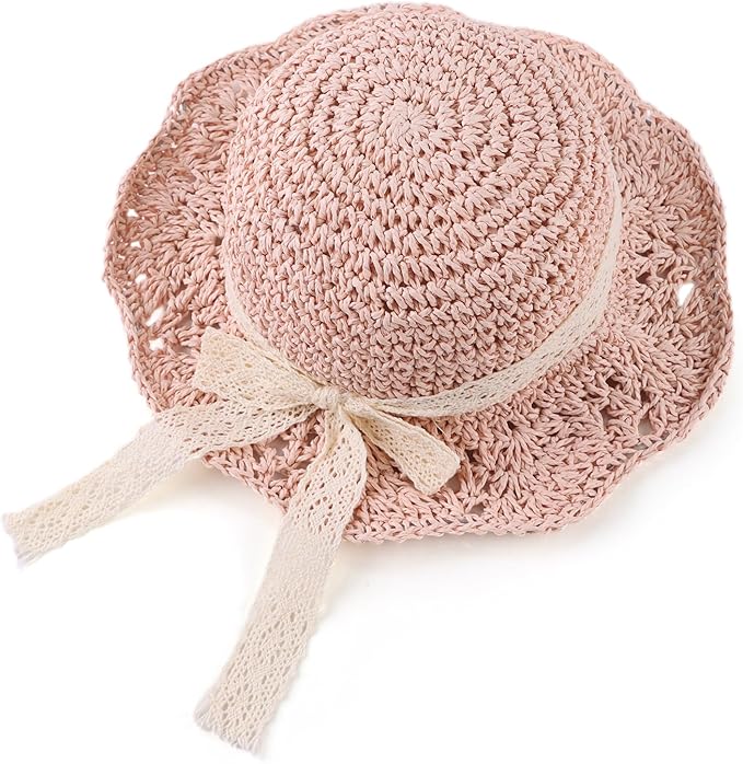 Baby Girl Straw Hat Outdoor Baby Sun Protection Hats Summer Bowknot Beach Cap by JANGANNSA