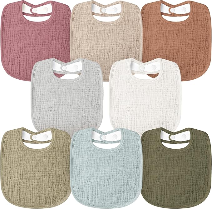 Susurration Muslin Baby Bibs 8 Pack Bandana Drool Bibs, Soft Square Adjustable by Susurration