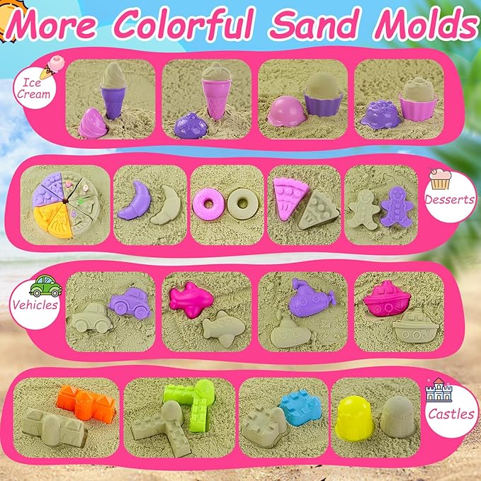 Beach Sand Toys, Mesh Backpack Bag, Ice Cream, Cake & Castle Sand Molds - Image 3