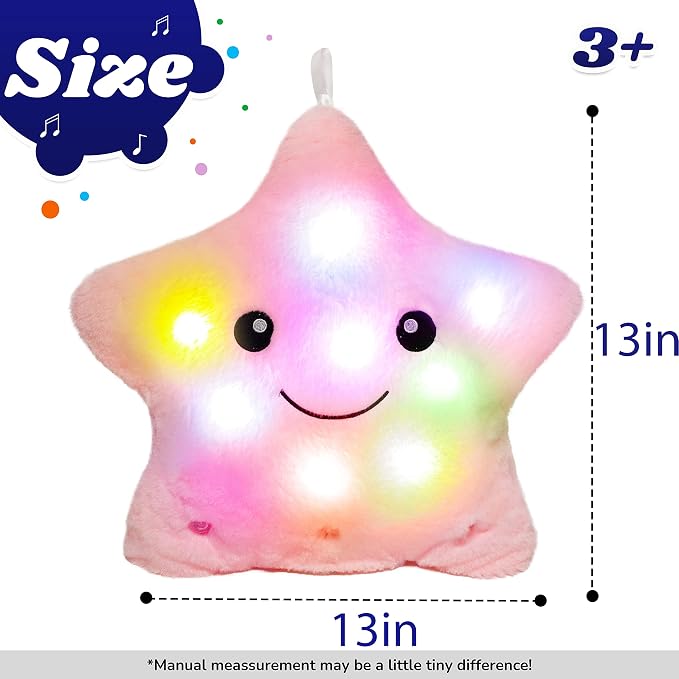 Cuteoy 13" Musical Pink Star Plush Pillow Glowing Twinkle Night Light Stuffed - Image 3