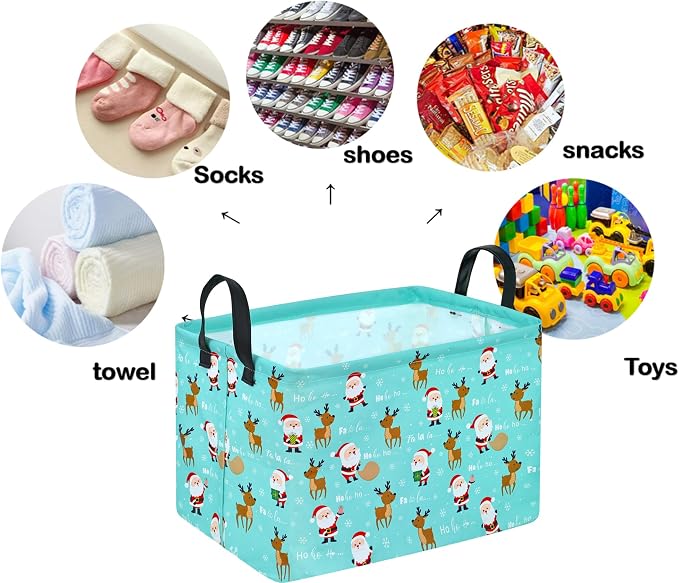 Rectangle Basket, Kids Organizer, Santa Deer Pattern Toy Storage Cube, Clothes - Image 6